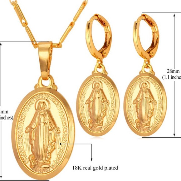 18k gold plated Virgin Mary necklace/ earrings set - Picture 4 of 8